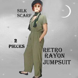40s Style Rayon Jumpsuit PLUS Silk Scarf